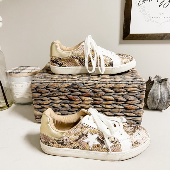 SODA Super Star Golden Snake Print Design Sneakers Size 9 - Picture 4 of 7
